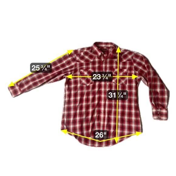 Vintage Plains Western Wear Red Plaid Pearl Snap Shirt XL Cowboy Long Sleeve - Picture 4 of 7